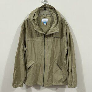 90s Y2K Columbia Dad Jacket Tan Lightweight Hooded Jacket Zip Pockets Mens 2XL
